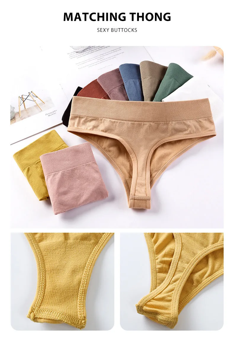 2 Piece Cotton Mix Underwear Short Ribbed Brassiere Thong Low Waist Panties Women Seamless Bra Lingerie Set
