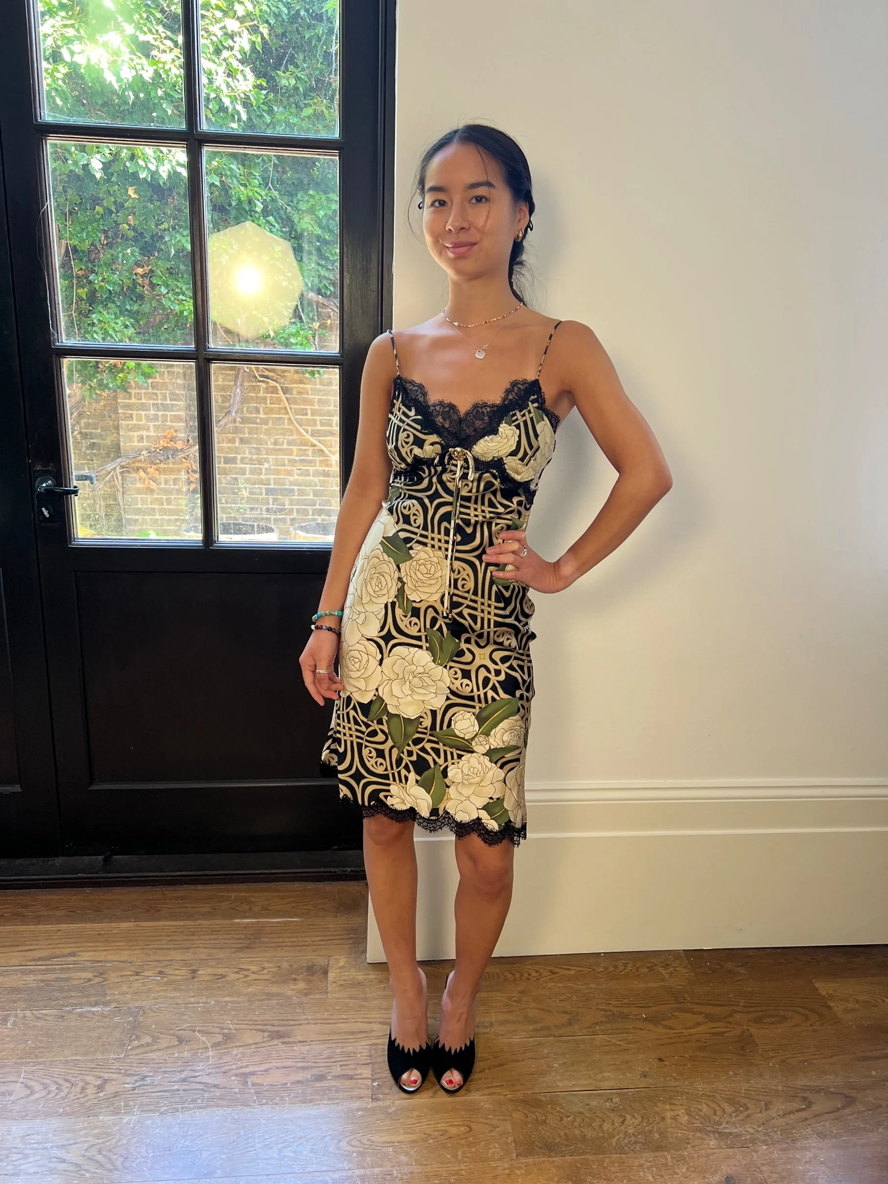 2006 Roberto Cavalli Floral Slip Dress with Cobra Motif