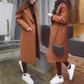2020 Women's Winter Black Long Wool Coat Streetwear Korean Fashion Female Loose Warm Clothes