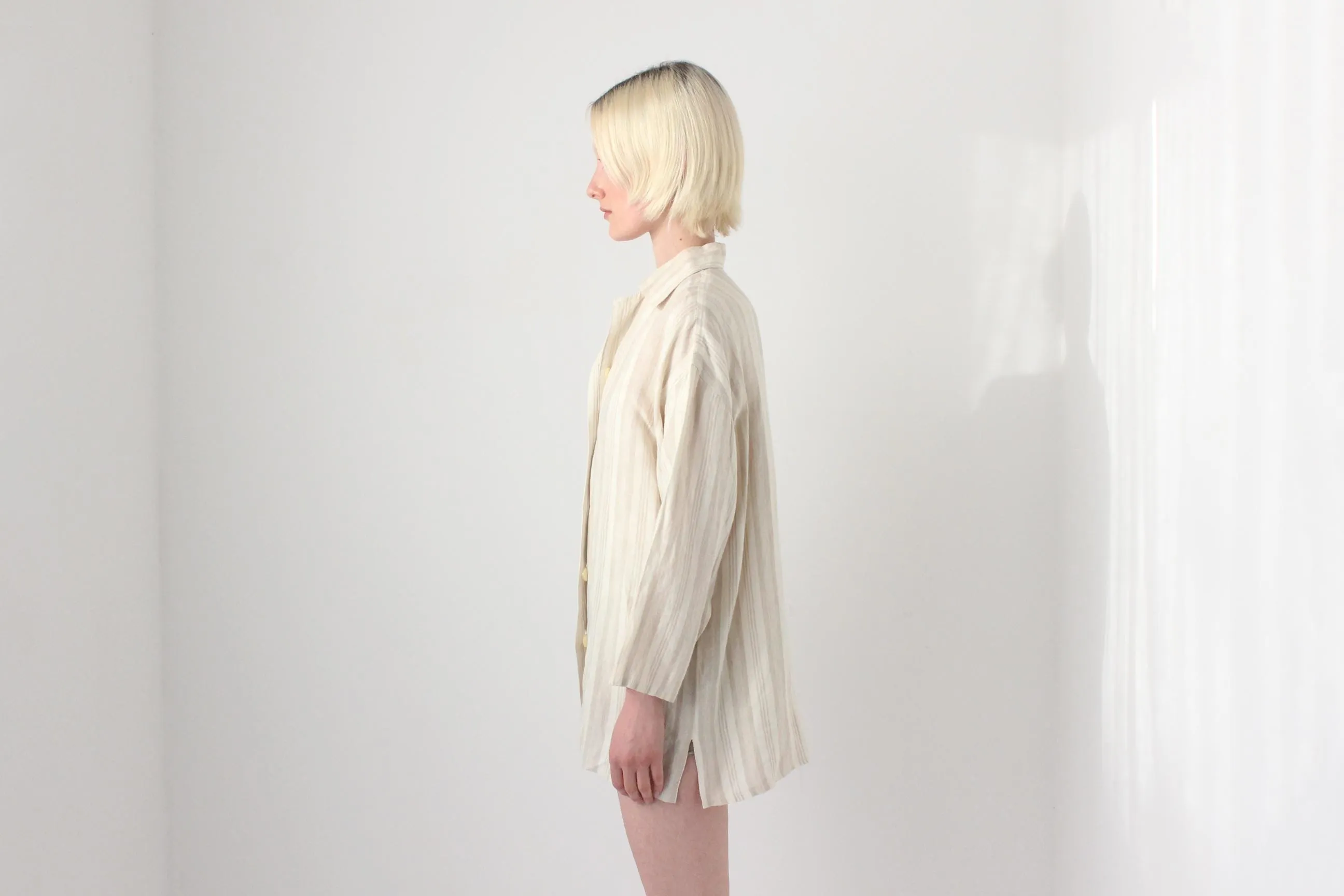 90s Italian Linen Subtle Beige Stripe Shirt