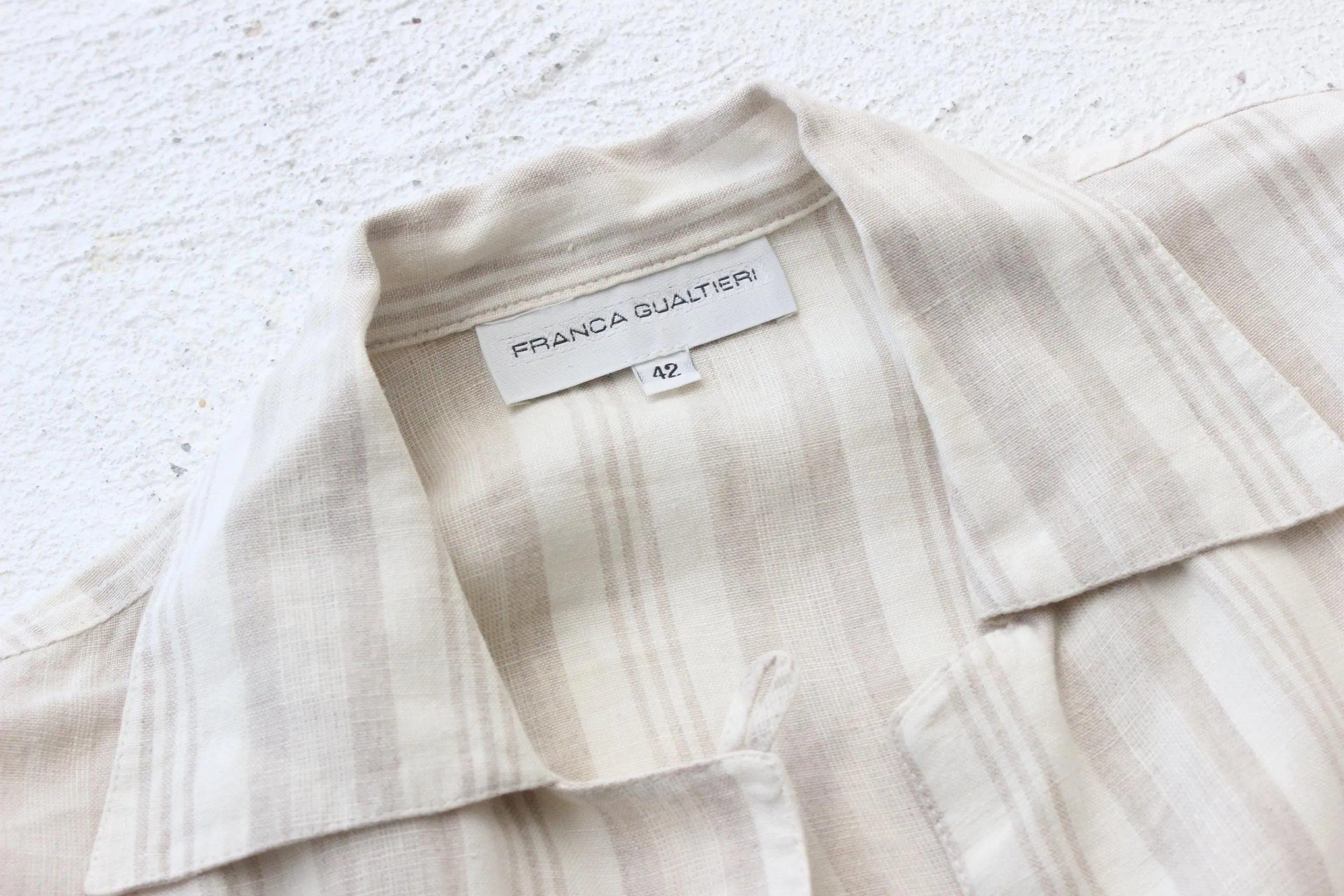 90s Italian Linen Subtle Beige Stripe Shirt
