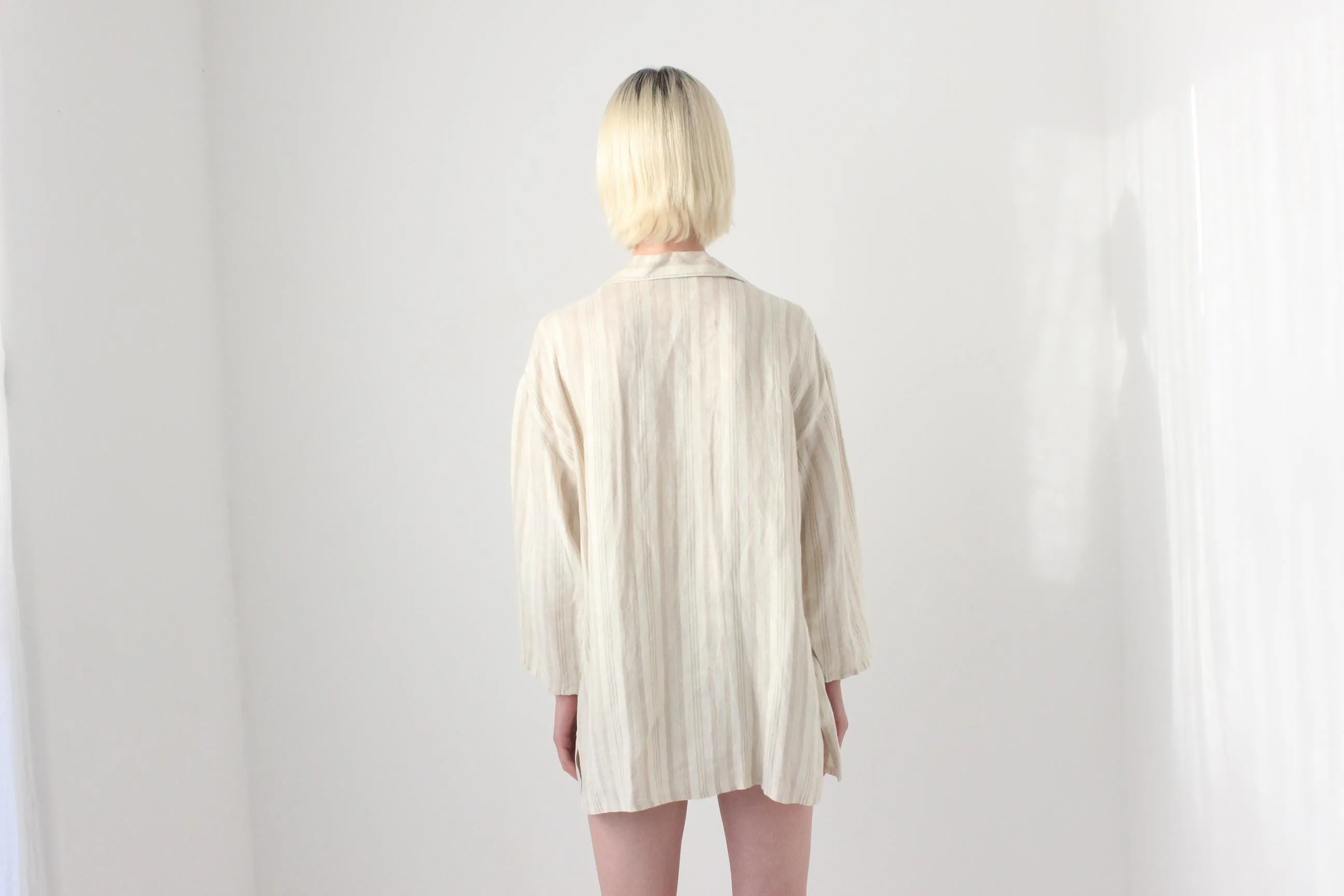 90s Italian Linen Subtle Beige Stripe Shirt