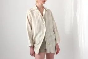 90s Italian Linen Subtle Beige Stripe Shirt