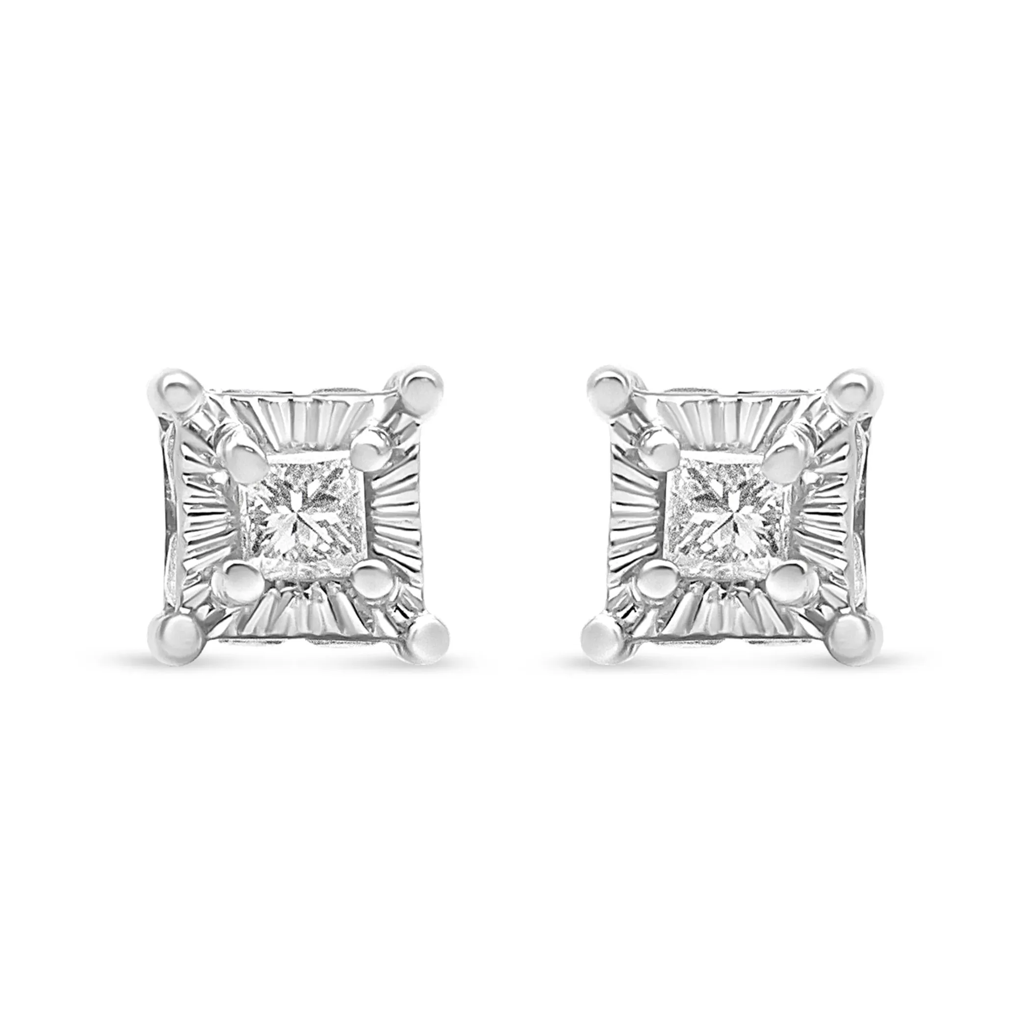 .925 Sterling Silver 1/4 Cttw Miracle Set Princess-Cut Diamond Solitaire Stud Earrings with Hidden Halo (I-J Color, SI2-I1 Clarity)