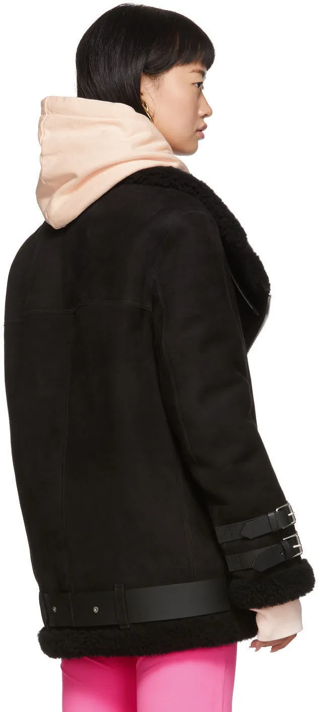 Acne Studios Black Suede Shearling Aviator Jacket