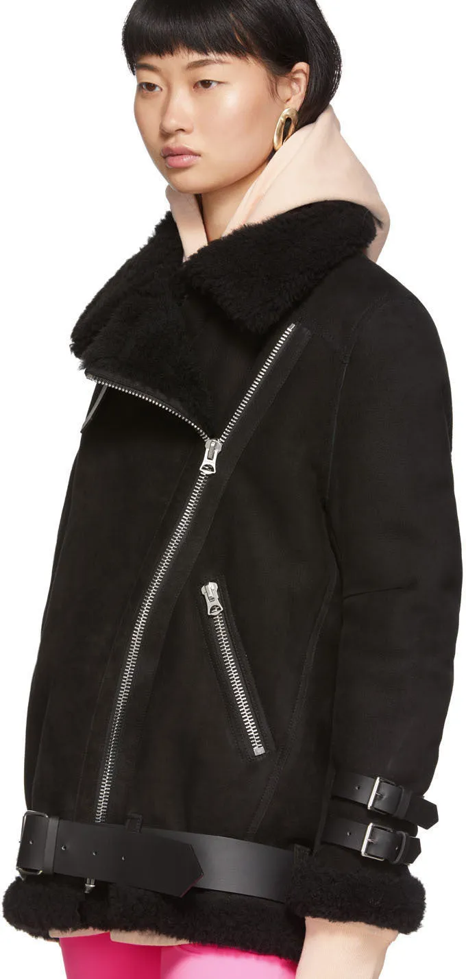 Acne Studios Black Suede Shearling Aviator Jacket