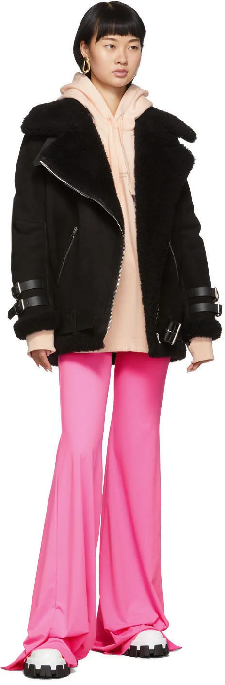 Acne Studios Black Suede Shearling Aviator Jacket