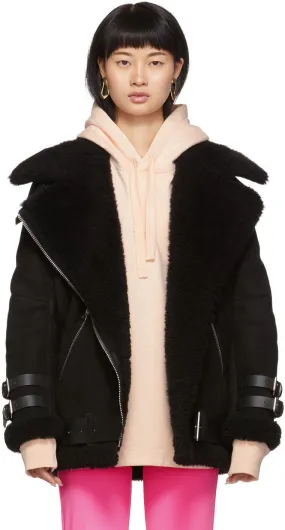 Acne Studios Black Suede Shearling Aviator Jacket