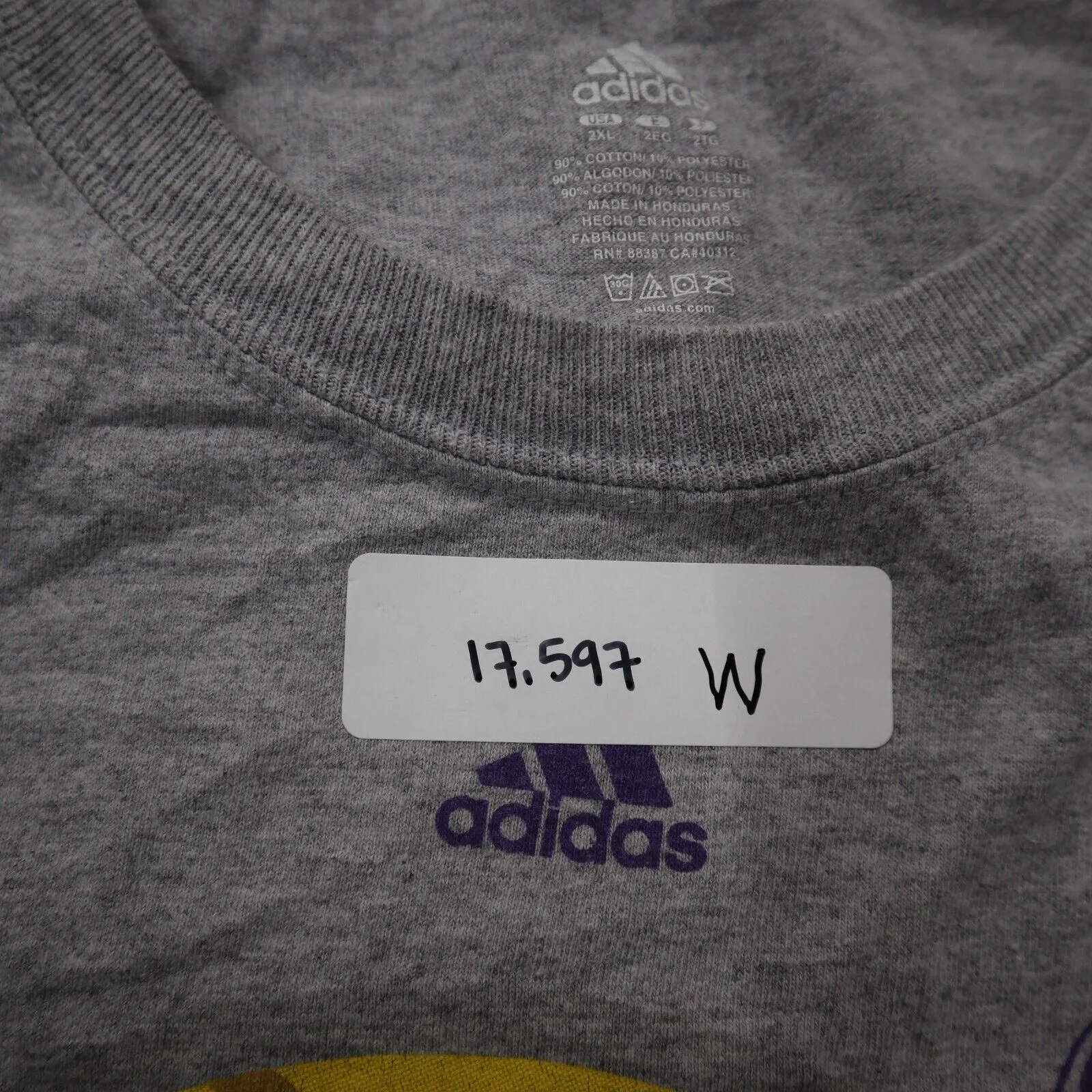 Adidas Womens Pullover T-Shirt Short Sleeve Crew Neck Graphic Logo Gray Size 2XL