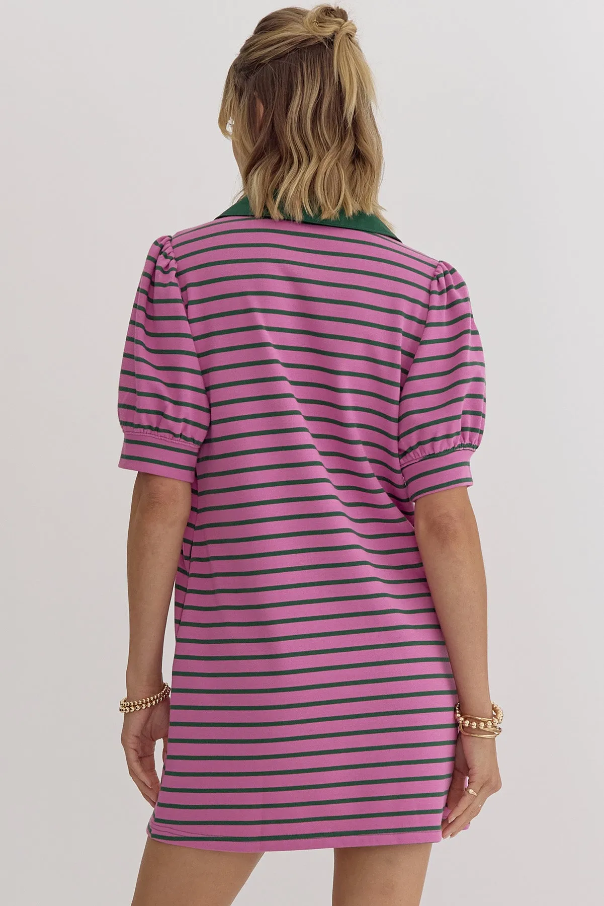 Alina Stripe Vneck Collard Dress