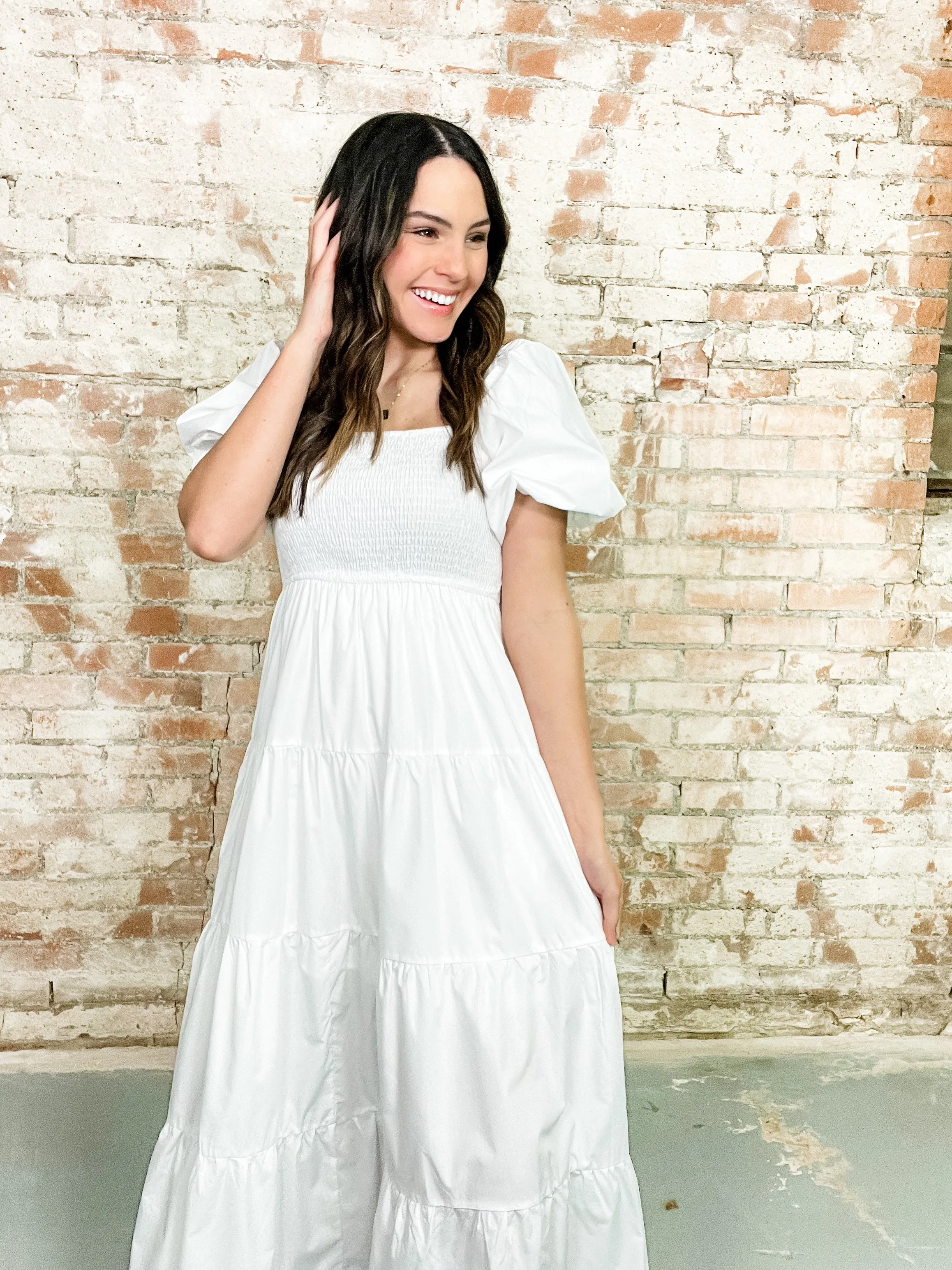 Allyson Bubble Sleeve Tiered Midi Dress - FINAL SALE