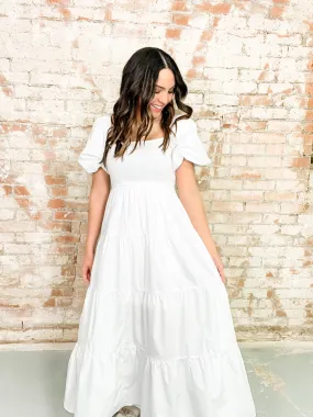 Allyson Bubble Sleeve Tiered Midi Dress - FINAL SALE
