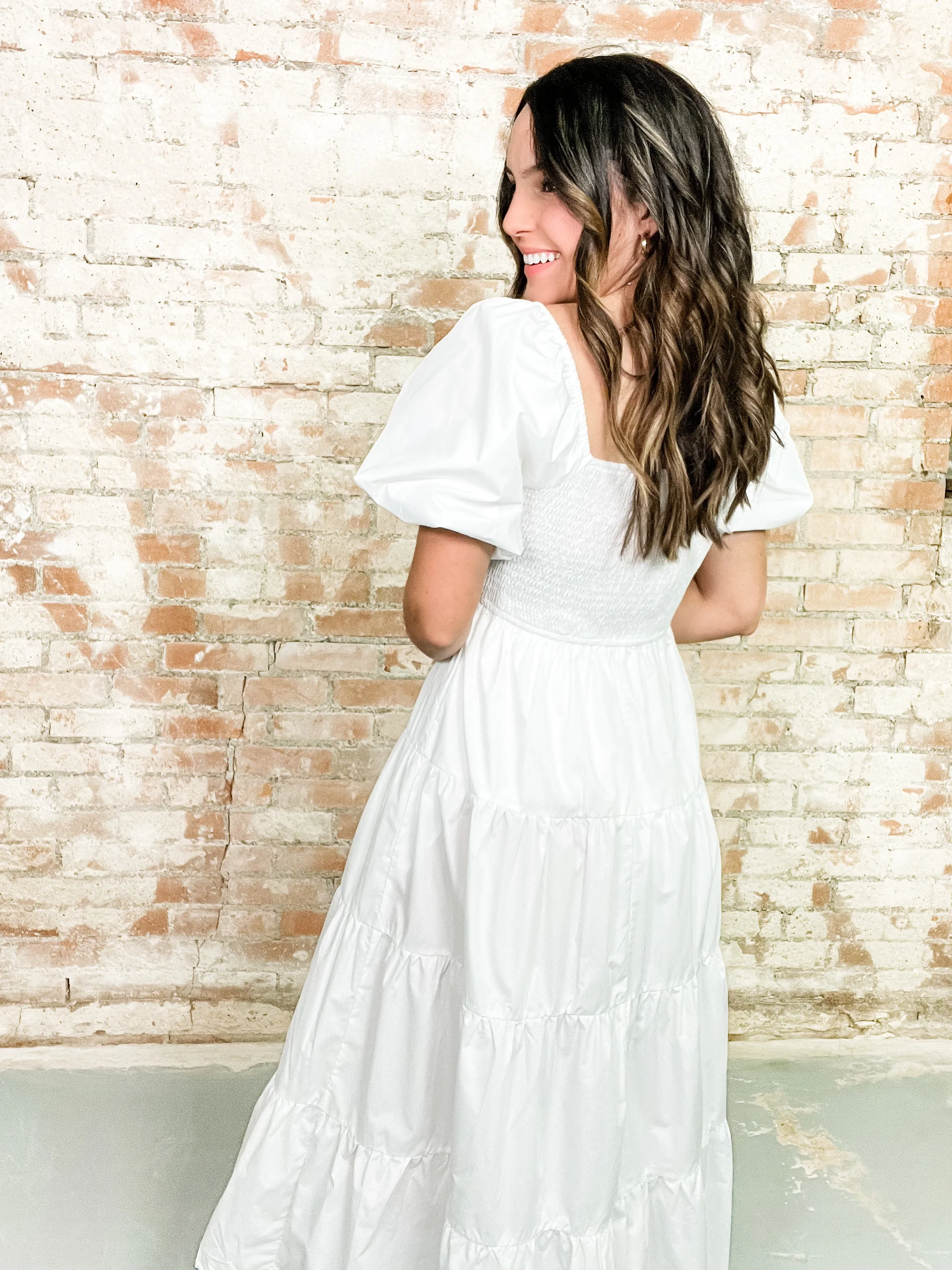 Allyson Bubble Sleeve Tiered Midi Dress - FINAL SALE