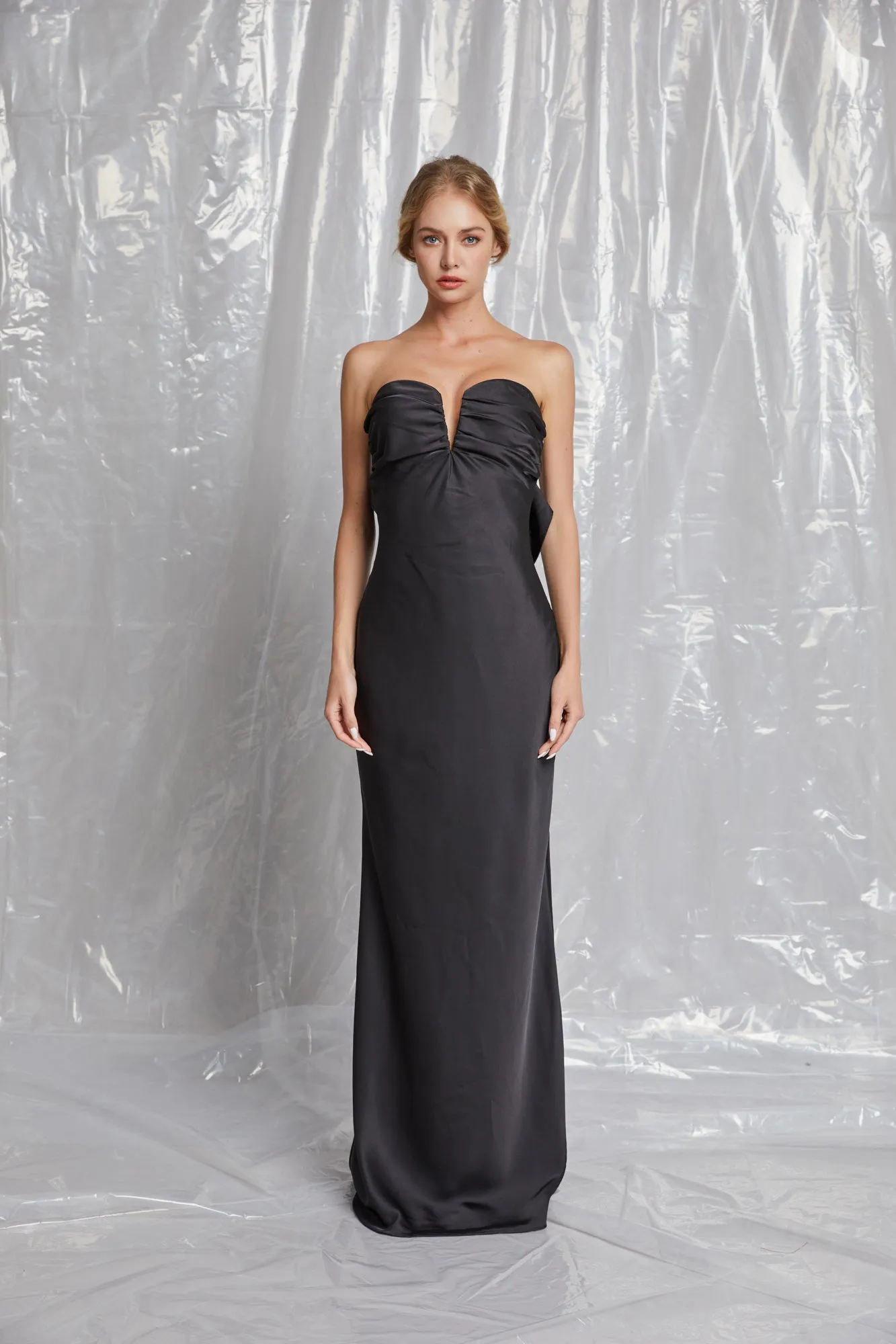 Back Bow Detail Tube Midi Dress