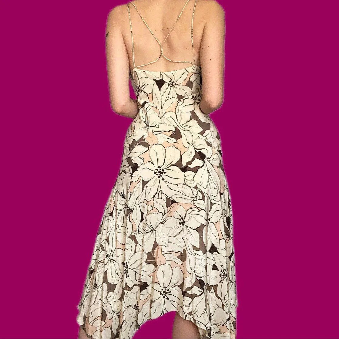 Beautiful 100% silk floral midi slip dress UK 12