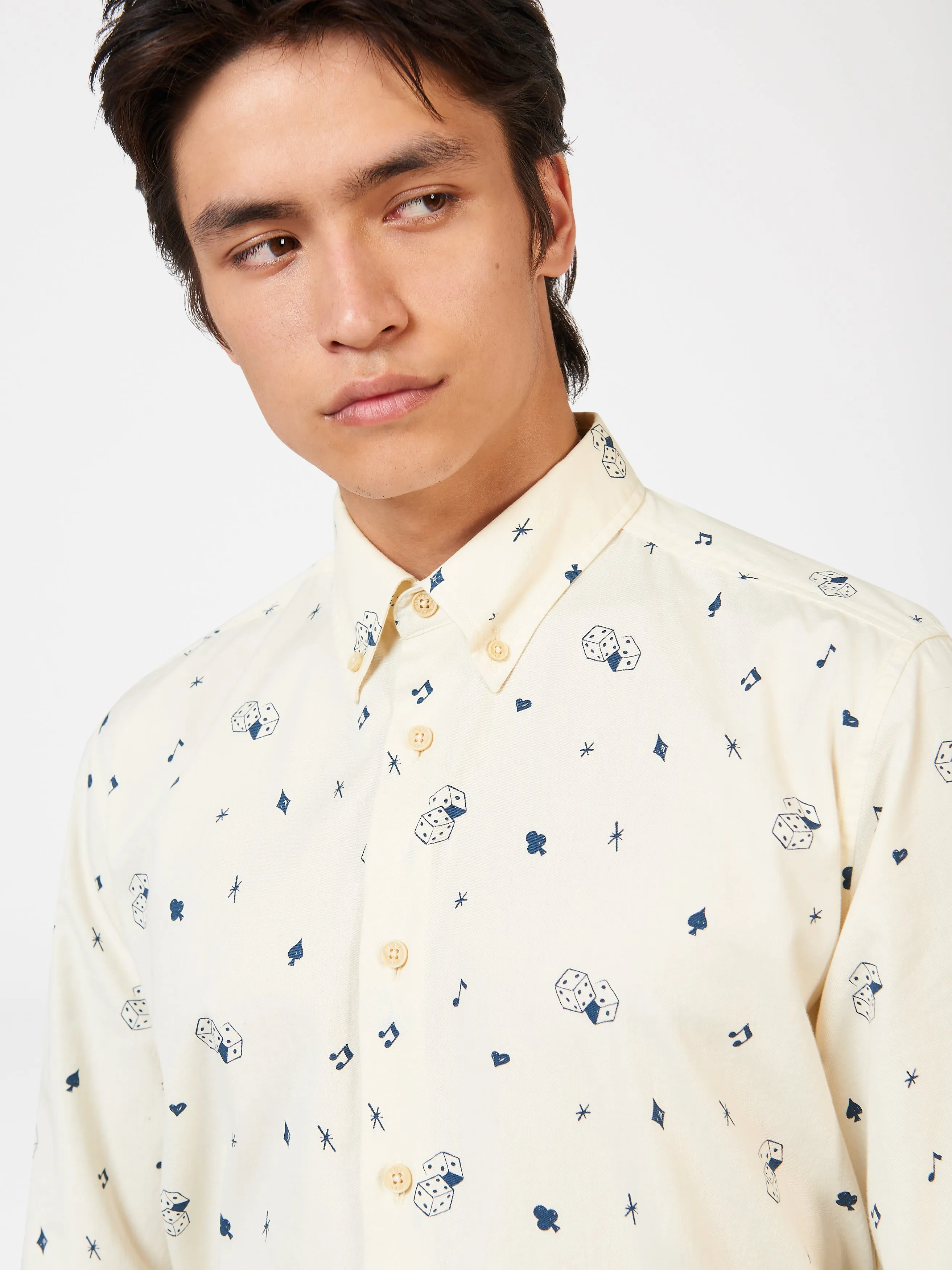 Ben Sherman Conversational Print Long Sleeve Shirt - Cream