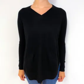Black Slouchy Cashmere V-Neck Jumper with Pockets Small