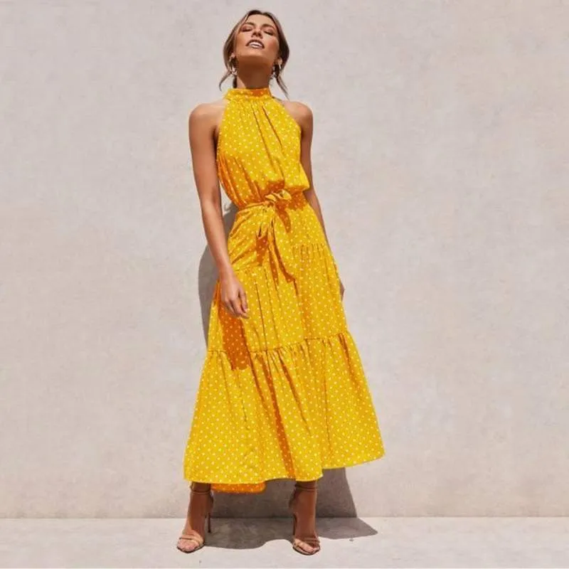 Bohemian Dress - Sleeveless long Polka Dot