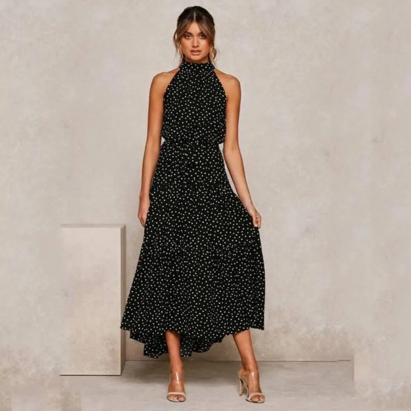Bohemian Dress - Sleeveless long Polka Dot