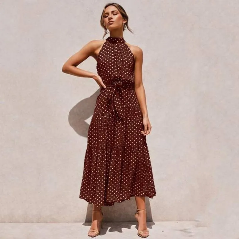 Bohemian Dress - Sleeveless long Polka Dot