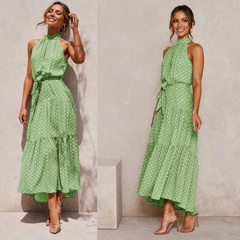 Bohemian Dress - Sleeveless long Polka Dot