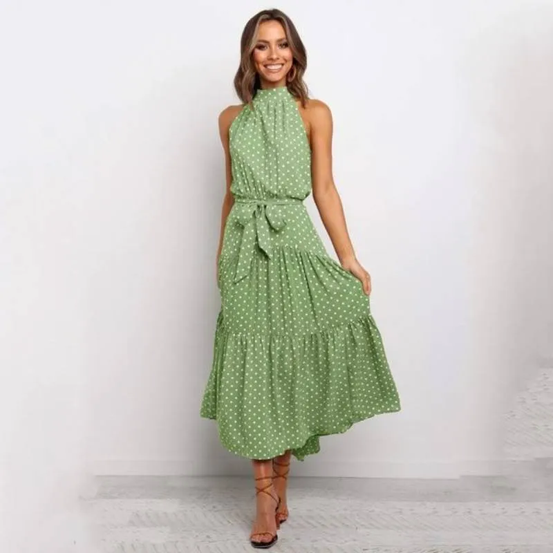 Bohemian Dress - Sleeveless long Polka Dot