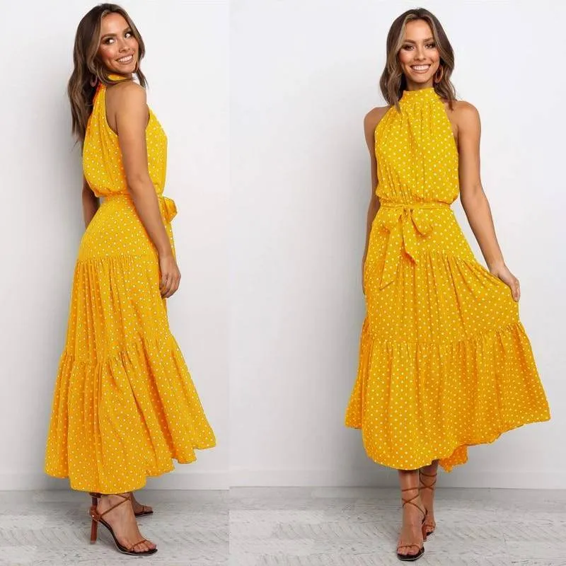 Bohemian Dress - Sleeveless long Polka Dot