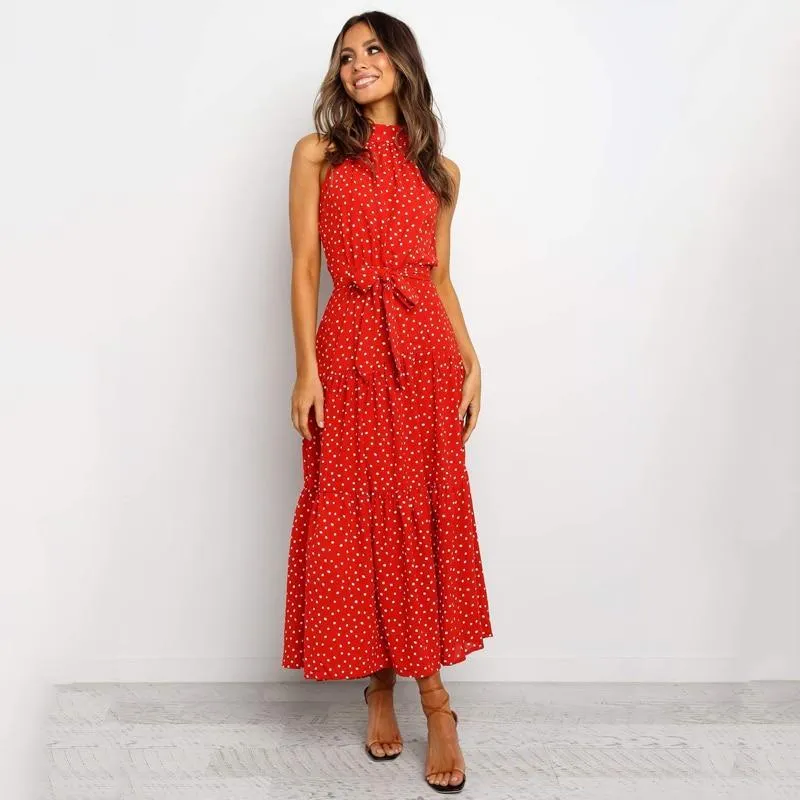 Bohemian Dress - Sleeveless long Polka Dot
