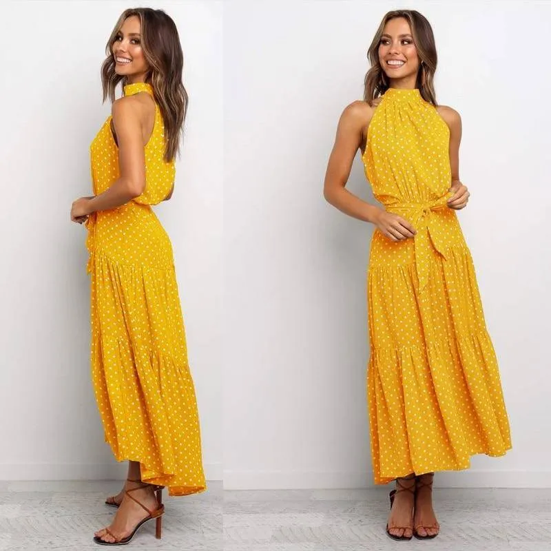 Bohemian Dress - Sleeveless long Polka Dot