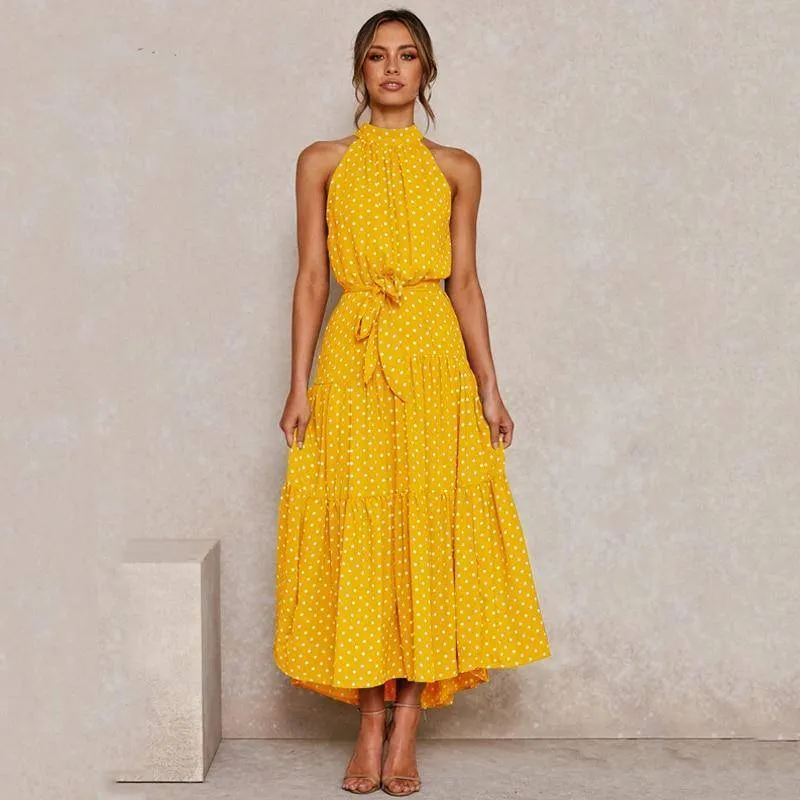 Bohemian Dress - Sleeveless long Polka Dot