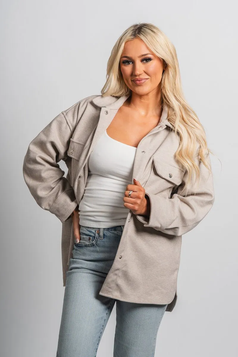 Brushed knit shacket oatmeal