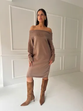 Cafe Off Shoulder Lantern Sleeve Dress