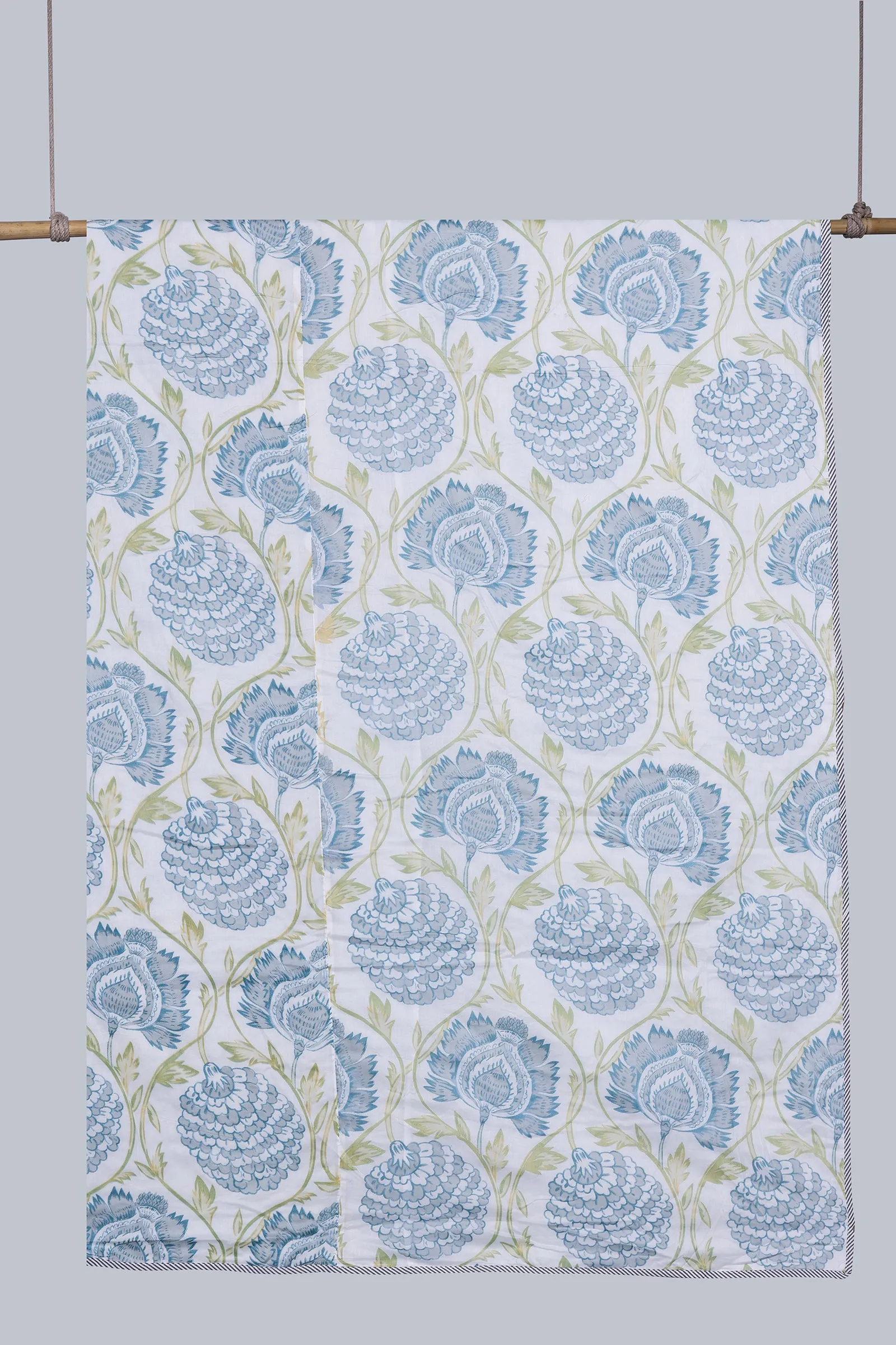 Carnation Vine Grey Reversible Cotton Muslin Dohar