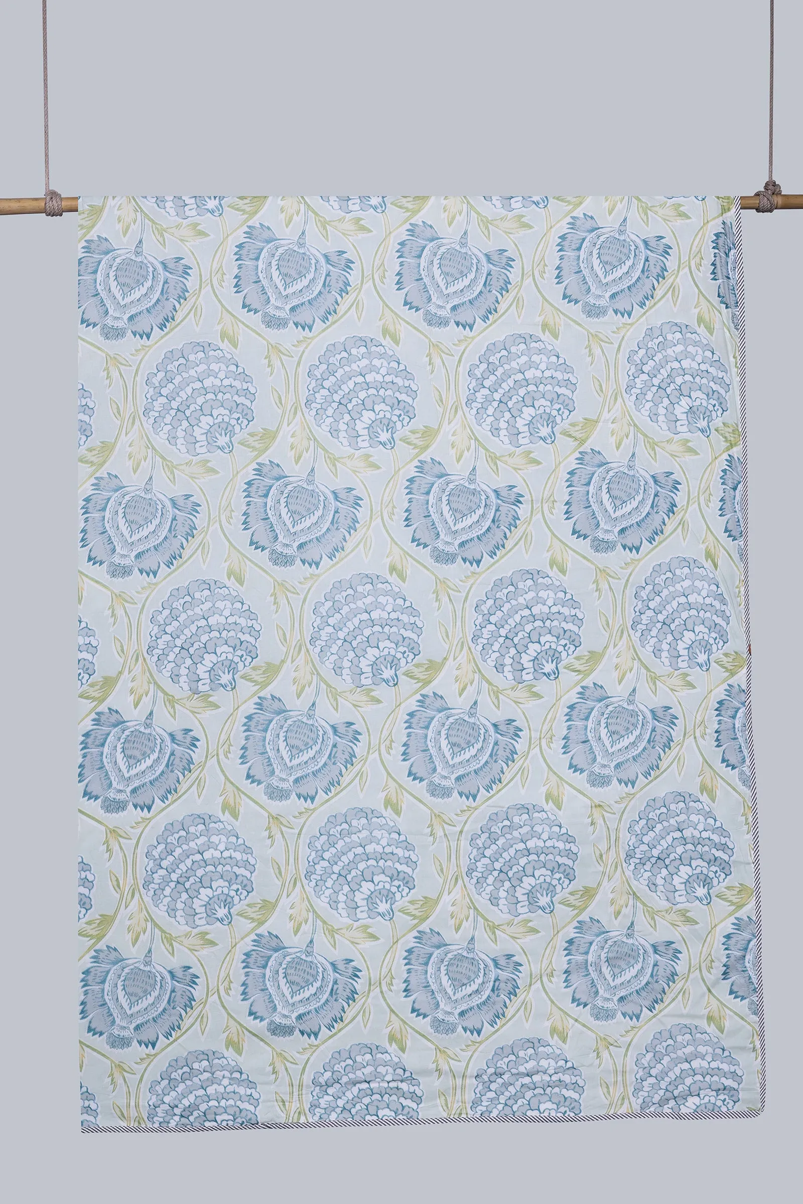 Carnation Vine Grey Reversible Cotton Muslin Dohar