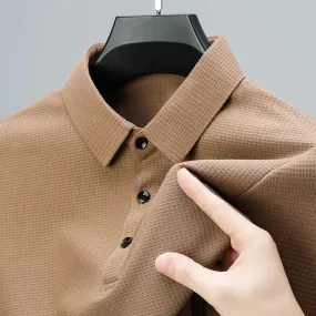 Casual Solid Color Waffle Short Sleeve Polo Shirt