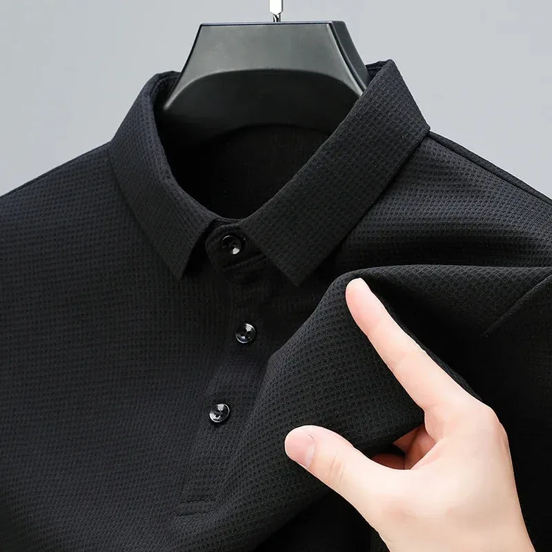 Casual Solid Color Waffle Short Sleeve Polo Shirt