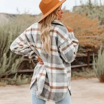 Cool Autumn Days Khaki Flannel Plaid Shacket (Medium)