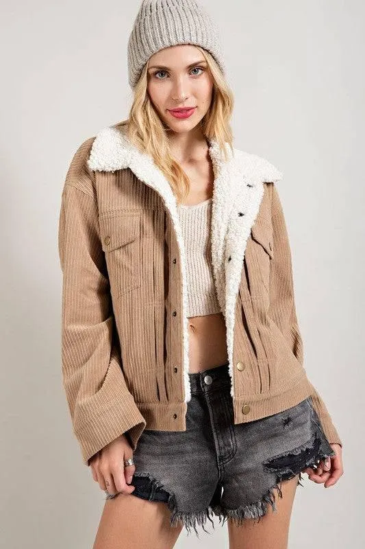 Corduroy Sherpa Lined Button Down Jacket