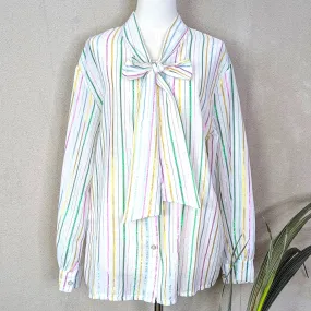 Cotton lurex mix shirt with pastel metallic stripe and tie detail (M)