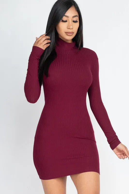Curvy Ribbed Mock Neck Bodycon Mini Dress