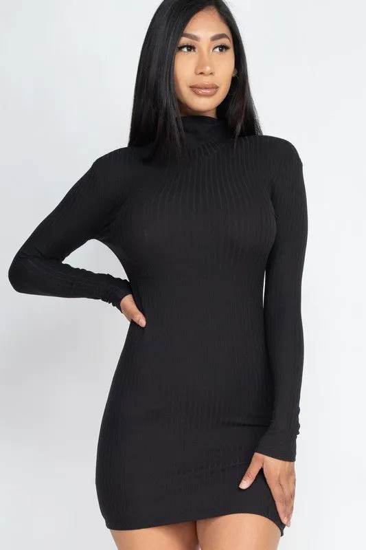Curvy Ribbed Mock Neck Bodycon Mini Dress