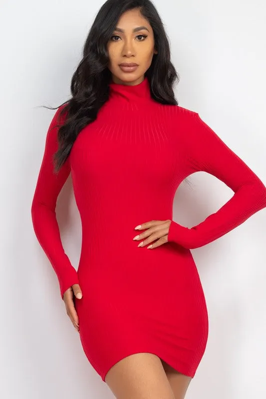 Curvy Ribbed Mock Neck Bodycon Mini Dress