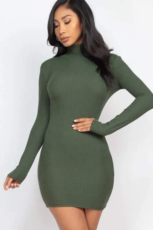 Curvy Ribbed Mock Neck Bodycon Mini Dress