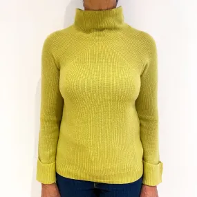 Dark Pistachio Green Cashmere Funnel Neck Jumper Medium