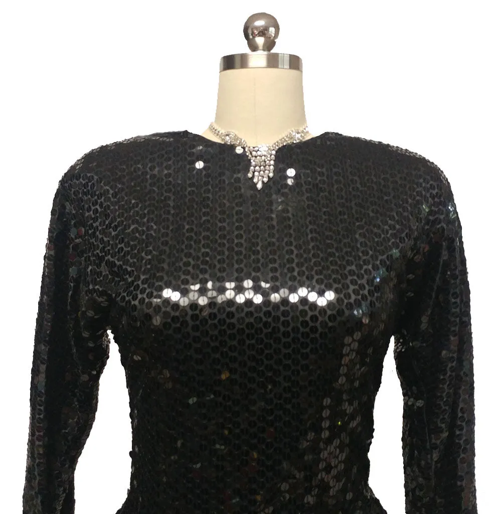*DAZZLING VINTAGE '70s / '80s PARA SPARKLING ALL SEQUIN PEPLUM COCKTAIL DRESS