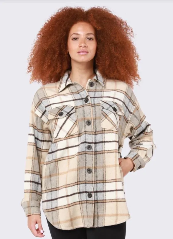 Dex Button Front Plaid Shacket