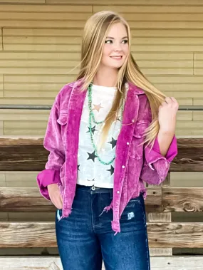 Distressed Hem Corduroy Shacket