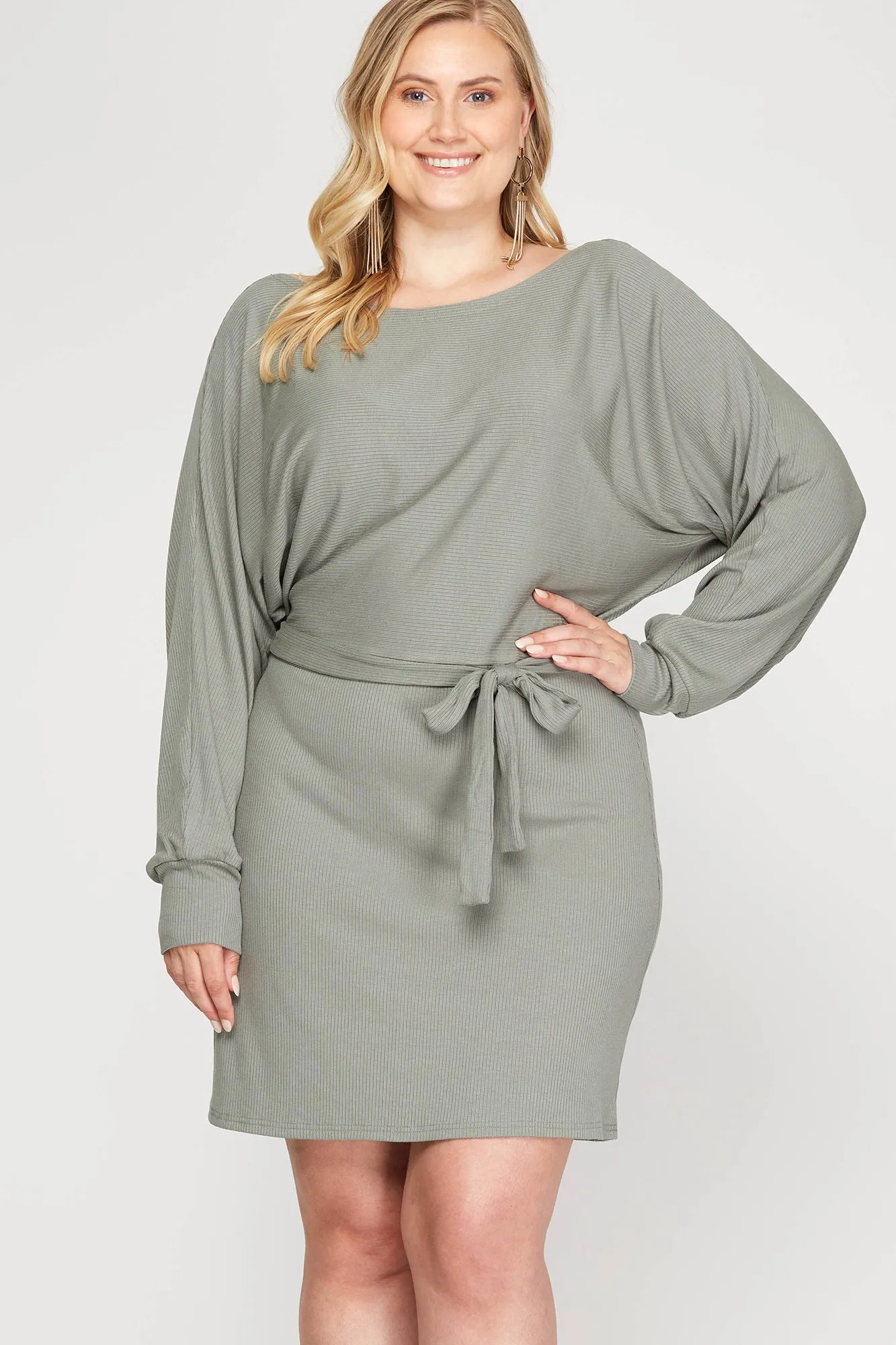Dolman Sleeve Ribbed Curvy Dress