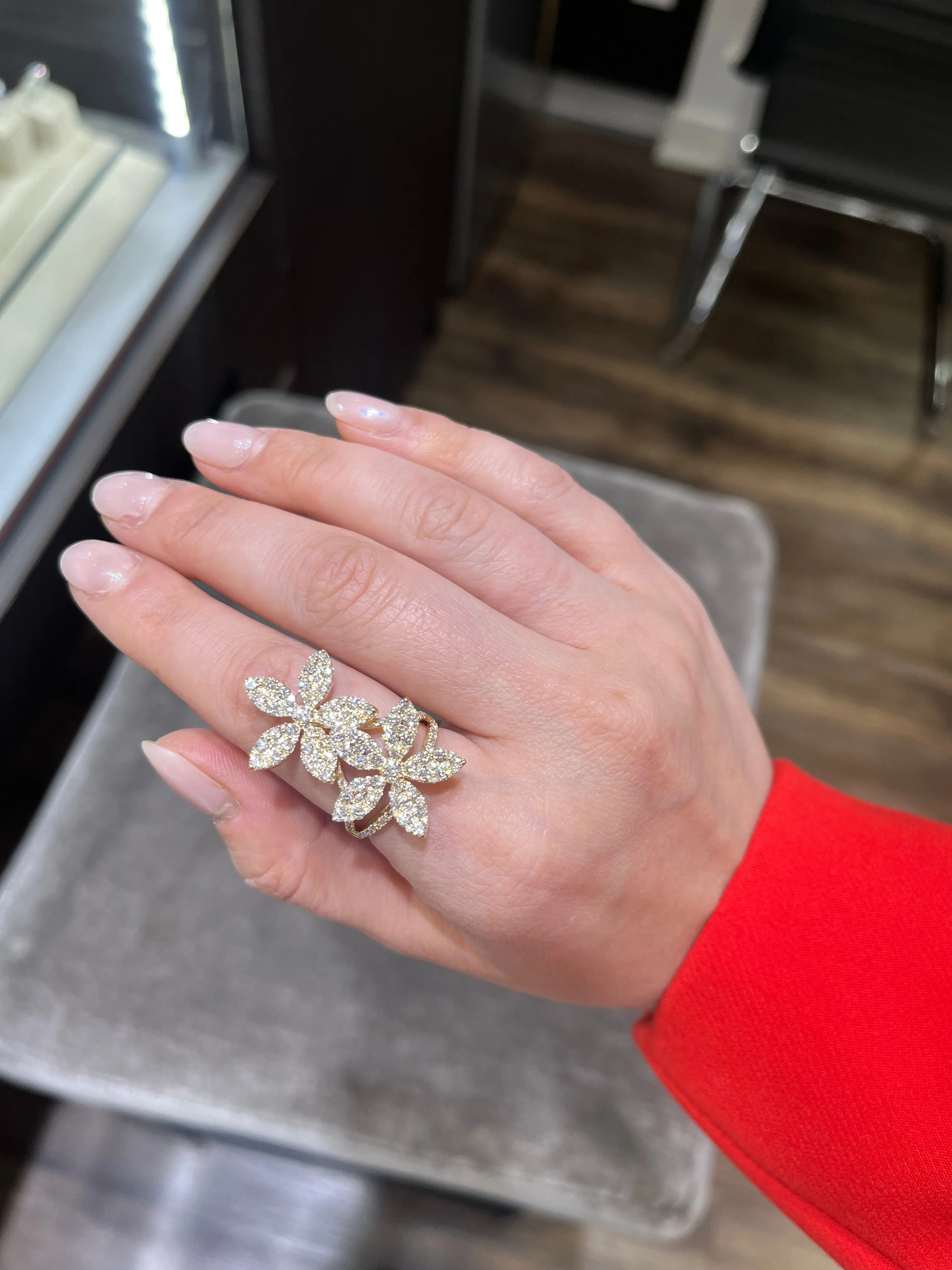 Duo Diamond Flower Fashion Ring
