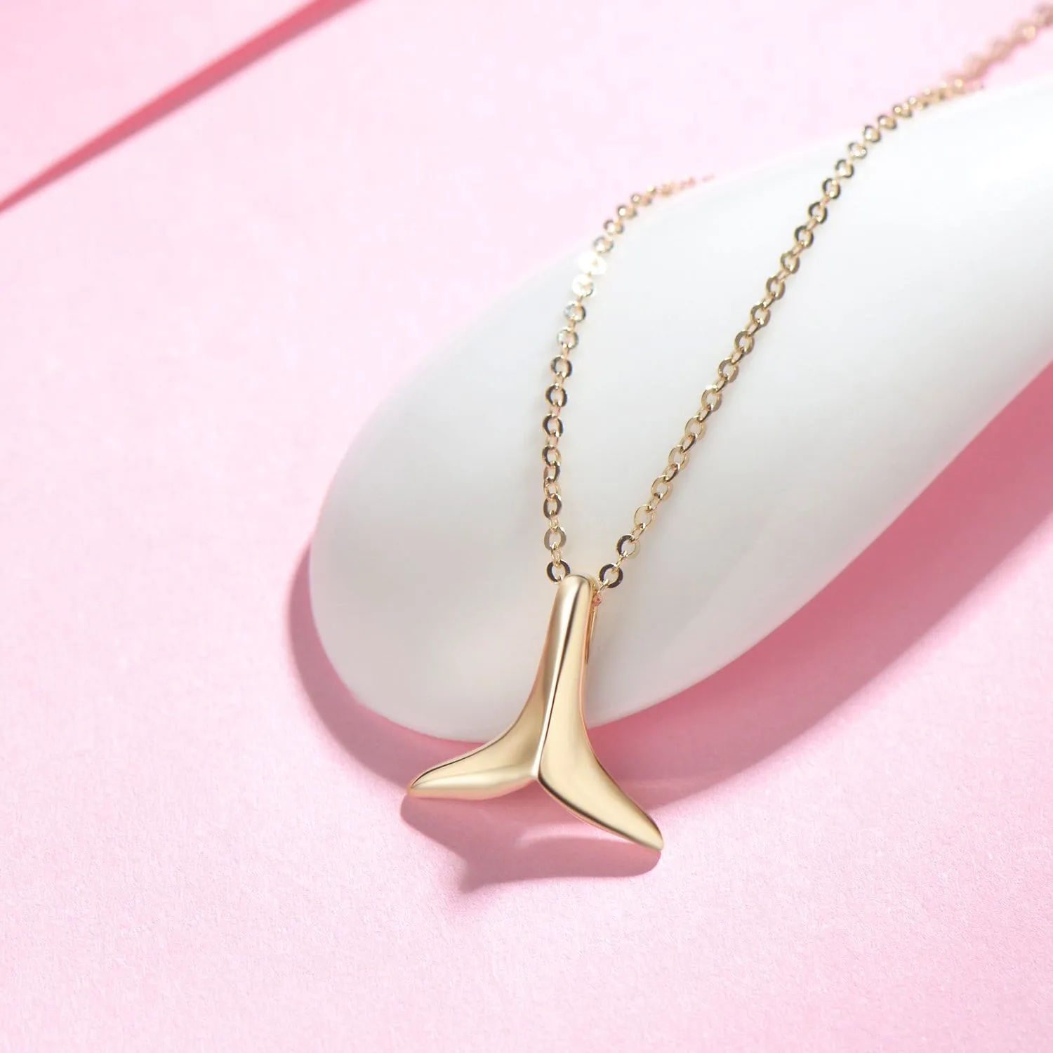 FANCIME Mermaid Tail 14K Solid Yellow Gold Necklace